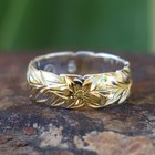 Hawaiian Jewelry Silver Gold Plated Maile Leaves Wedding Ring Band 6mm Sr1315