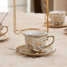 20pc Tea Set  Tea Pot 6 Cups   Saucers  rack Coffee Cup Set Gold Color 3 Oz Cups