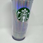 Starbucks 2016 Iridescent Silver Cold Cup Mug 20oz Rainbow Tumbler Screw On Lid