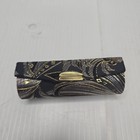 Vintage Black Gold Brocade Lipstick Case With Mirror Jacquard Clutch Compact