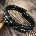 Mens Genuine Black Braided Leather Bracelet Stainless Steel Magnetic Clasp Gift