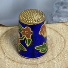 Vintage Chinese Cloisonne Enameled Thimble Bird Flowers Design Brass-tone