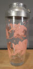 Vintage Hazel Atlas Glass Pink Elephant Cocktail Shaker With Glasses