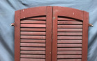 Antique Pair Arch Dome Top 15x39 Wood Louvered House Shutters Red Old 88-25b