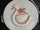Lot Of 2 Finished Punch Needle Embroidery White Swan Pink Bow Canvas Art Decor
