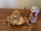 Antique 1800   s Victorian Brass Ink Well With Pen Holder  Desk Set  Beautiful   