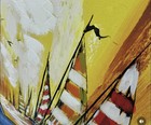 Mid Century Modern Vintage Abstract Sailboat Painting Original Art