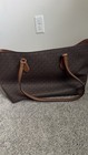 Michael Kors Signature Monogram Stripe Large Tote Zip Lined Pockets Charm