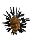 Rare Pacific Northwest Native Carved Wooden Face Mask W  Removable Feathers