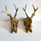 Vintage Large Solid Brass Reclining Deer Figurines Set Of 2 Mcm Buck Statues 8 