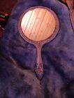 Vintage 1900 s Hand Held Mirror Round Vanity Silver Plate Heavy Floral Ornate 