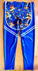 Men   s Pro Wrestling Tights Wet Blue marble Print W  Silver Trim Sz Xl 42   44