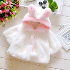 Baby Girl Faux Fur Hooded Coat Bunny Ear Cloak Jacket Pom Pom Winter