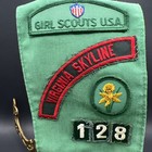 Vtg 1970s 1980s Girl Scouts Sash Virginia Skyliine Troop 128 Patches Pins Lot