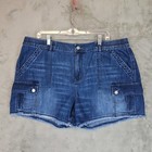 Lucky Brand Cotton Mid-rise Cargo Shorts Womens Size Xl Blue Denim Elastic Waist