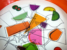 Vtg 60s 70s Mid Century Mod Atomic Metal Cocktail Tray 13  Colorful Drinks Fruit