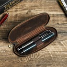 New Luxury Leather 2 Slots Fountain Pen Case Zipper Pencil Storage Box Pouch Us