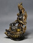5 9  China Old Tibetan Buddhism Temple Bronze Gilt Green Tara Bodhisattva Statue