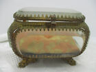 Antique Vintage Thick Beveled Glass French Ornate Casket Jewelry Box