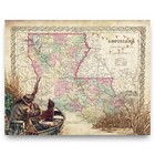 Vintage Louisiana State Map Art Print Duck Decoys Hunting Fishing Wall Decor