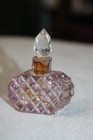Vintage Miniature Pink Cut Glass Perfume Bottle 2 25  With Faceted Stopper