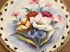 Flowers Decorative Plate  With Gold Trim  About 8 In  Lightly Used Porcelain