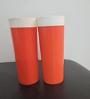 2 Vtg Atomic Starburst Plastic Mcm Tumbler Red Cup Usa Insulated 