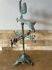Vintage Brass Cast Metal Weathervane Rooster On Stand 11 5    X 6    Teal Patina