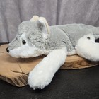 Husky Timber Wolf Dog 14  Plush Puppy Grey white Stuffed Toy Laying Fao Schwarz