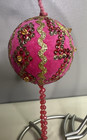 Vtg Mcm  Handmade Art  Decorative Pink gold Velvet Beaded Christmas Ornament