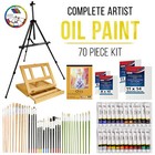 70pc Artist Oil Painting Set  Aluminum   Wood Easels  24 Paint Colors  8 Canvas