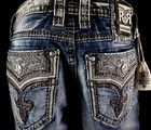 220 Mens Rock Revival Jeans  chace  Leather Inserts Relaxed Straight 32 X 31