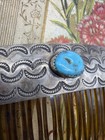 Vintage Sterling Silver   Turquoise Hair Comb With Hand-stamped Design