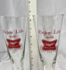 2 Vintage Miller High Life  enjoy Life With  Footed Tulip Glasses Pilsner 10 Oz 