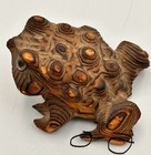 Vintage Japan Cryptomeria Frog Hand Carved Cedar Wood Toad Round Eyes