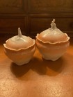 Pair Of Vintage Pink White Art Deco Candy Bowl Jars Containers With Lids