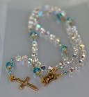 Rosary Beads  Swarovski Crystal And Light Turquoise  Communion  Handmade