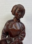 Vintage Chinese Hand Carved Wood Figurines Pair Fisherman Farm Maiden Folk Art