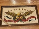 Vintage Art Frame John L Gieroch - E Pluribus Unum Eagle Textile Burlap Fabric