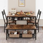 Dining Room Set 4 Pers Kitchen Table 2 Chairs Bench Wine Shelf Dining Table