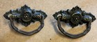 Pair Original Antique Vintage Victorian Cast Brass Drop Ring Drawer Pulls Knobs