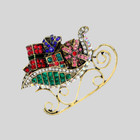 Vintage Mixed Color Crystal Rhinestone Christmas Gift Box Sleigh Brooch Pin
