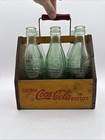 Vintage Red Yellow Coca Cola 6 Pack Wood Carrier Wings Handle  With Bottles