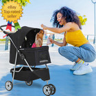 Pet Stroller 3-wheel Durable Foldable Cat Dog Stroller With Washable Liner Stora