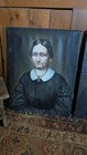 Pair Antique Early Primitive Gentleman Lady Oil Painting Canvas Portrait 24 
