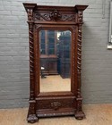 French Antique Mirror Door Renaissance Carved Oak Armoire bookcase wardrobe Oak
