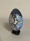 Vintage 5   Ceramic Glass Unicorn Egg On Wooden Stand
