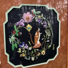 Vtg Floral Mouse Crewel Yarn Embroidered Wall Art Framed 1970s Mcm Cottage