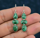 Malachite Earrings 925 Sterling Silver Handmade Dangle Faceted Gemstone Jewelry