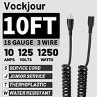 18awg 10ft Black Coiled Extension Cord  3 Prong Flexible Spiral Power Cord For S